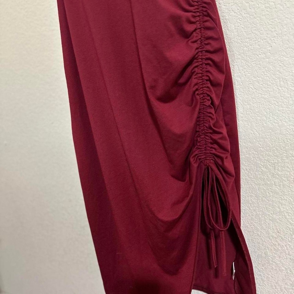 Curve Burgundy Red Ruched Side Drawstring Maxi Dress 0XL Plus Size Sleeveless - Picture 2 of 6